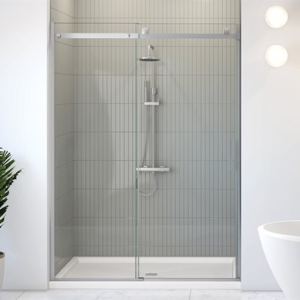 fleurco skyline sliding shower door brushed nickel